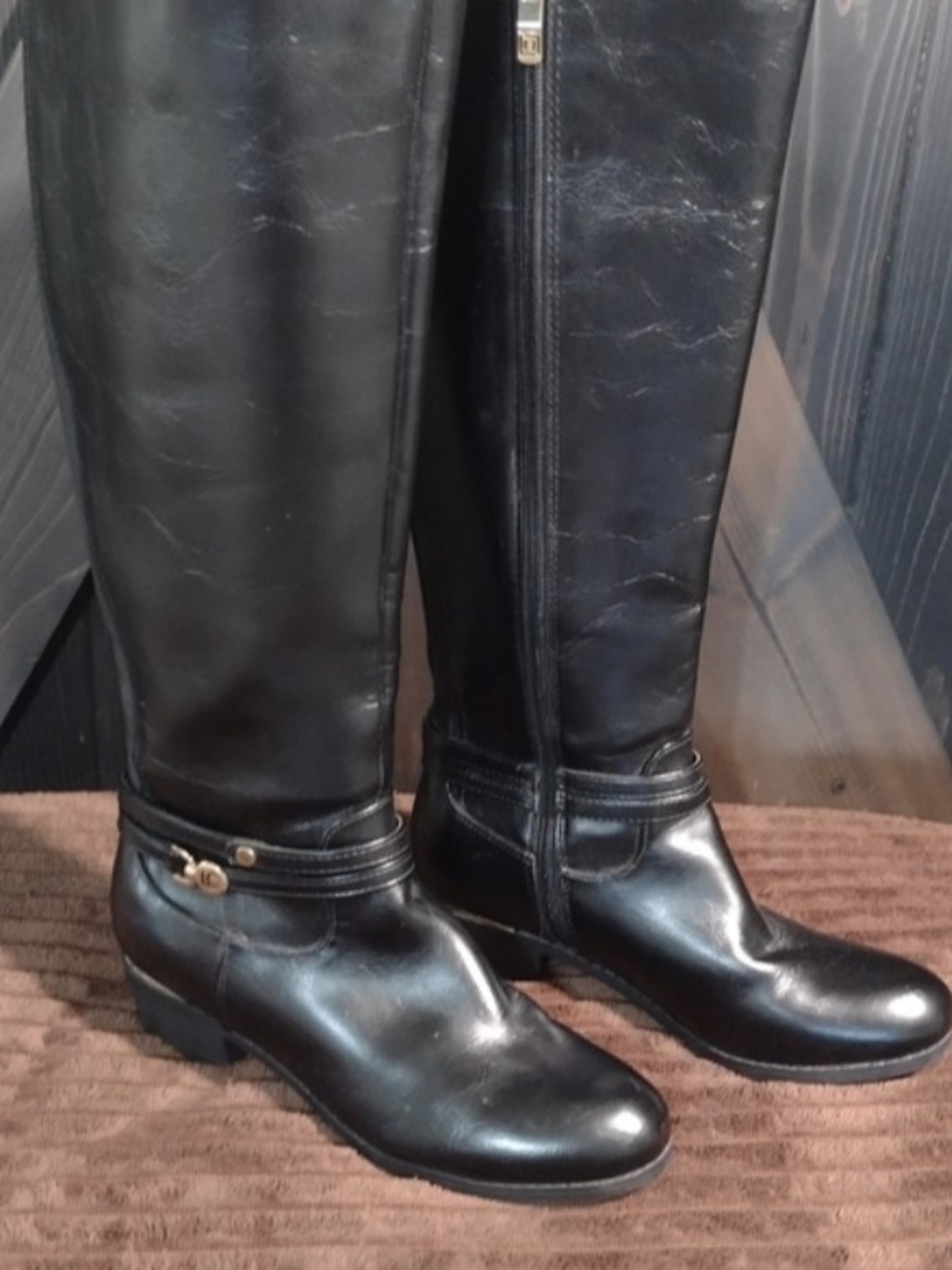 Liz Claiborne Black Leather Knee-High Riding Boots Timeless Autumn 7W